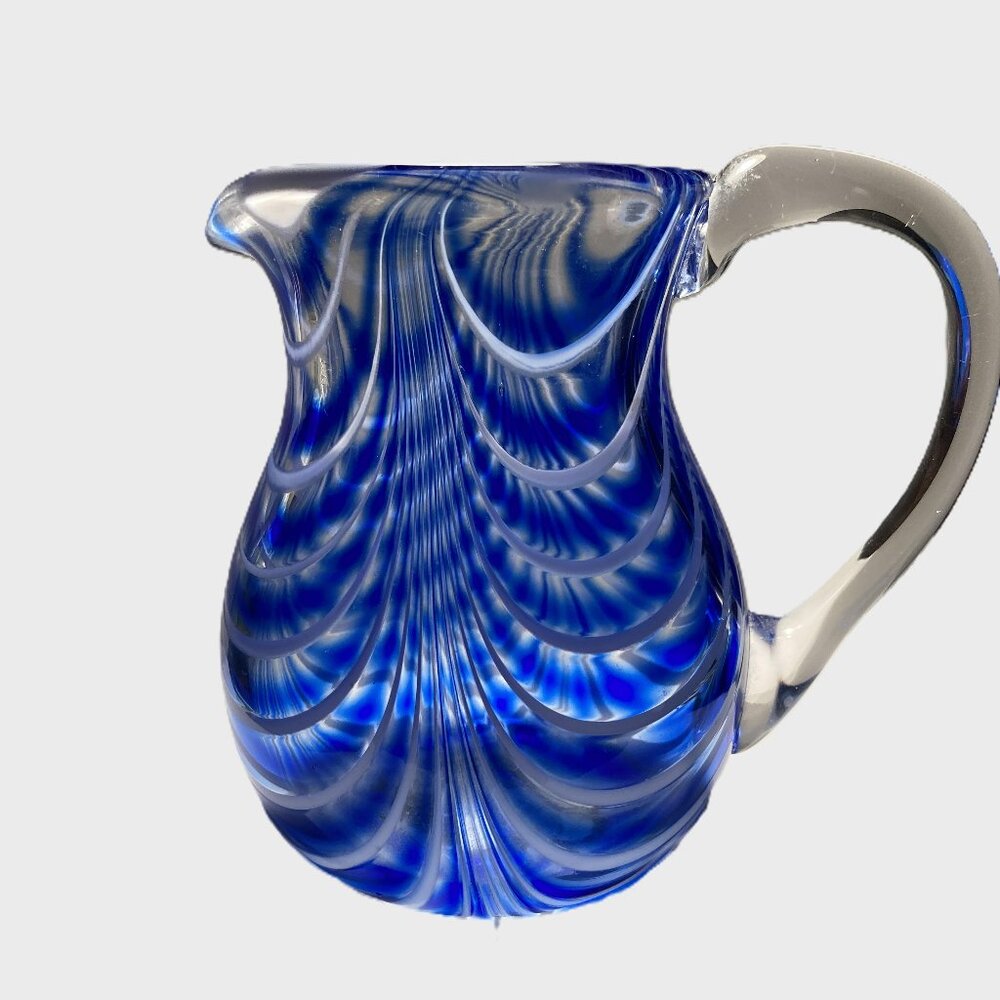 Signed Fellerman Studio 1988 Hand-Blown Art Glass Pitcher – Cobalt Blue